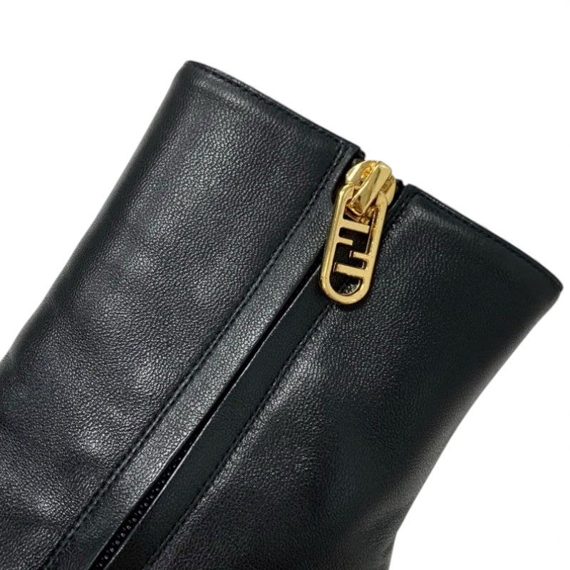 Fendi First Boots Short Shoes Leather Black Gold Metal Heel FF Logo