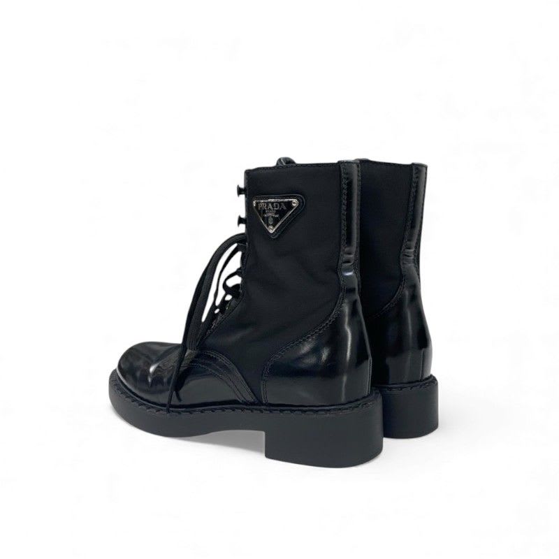 Prada Boots Short Shoes Nylon Leather Black Re-nylon Brushed