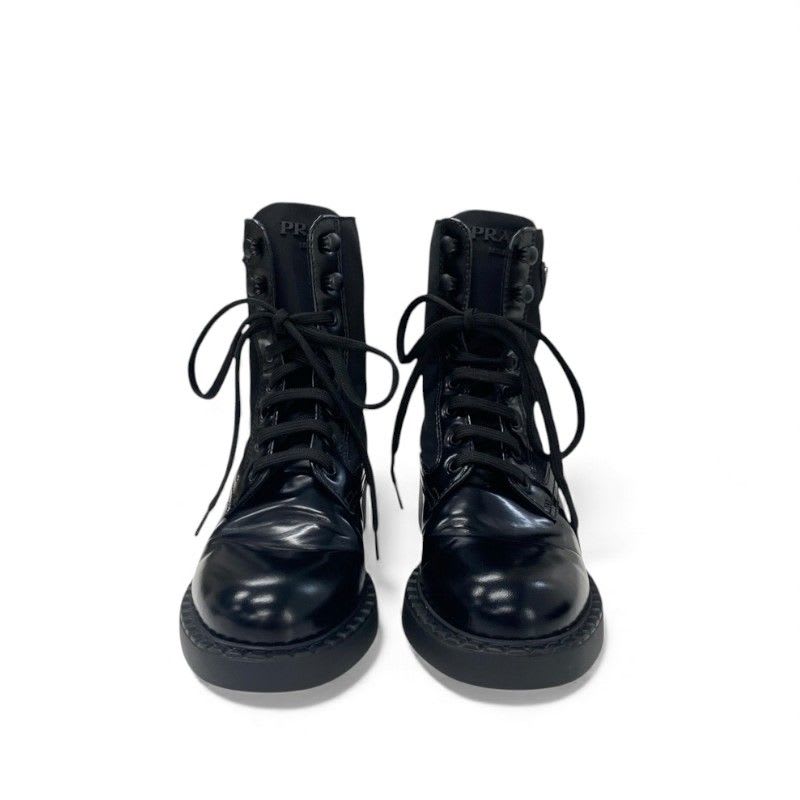 Prada Boots Short Shoes Nylon Leather Black Re-nylon Brushed
