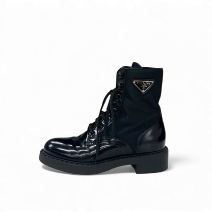 Prada Boots Short Shoes Nylon Leather Black Re-nylon Brushed