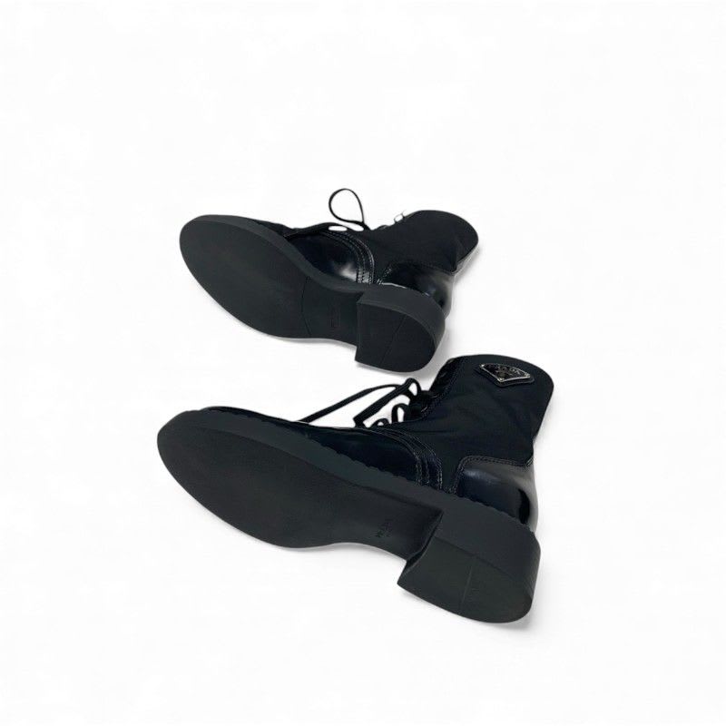 Prada Boots Short Shoes Nylon Leather Black Re-nylon Brushed