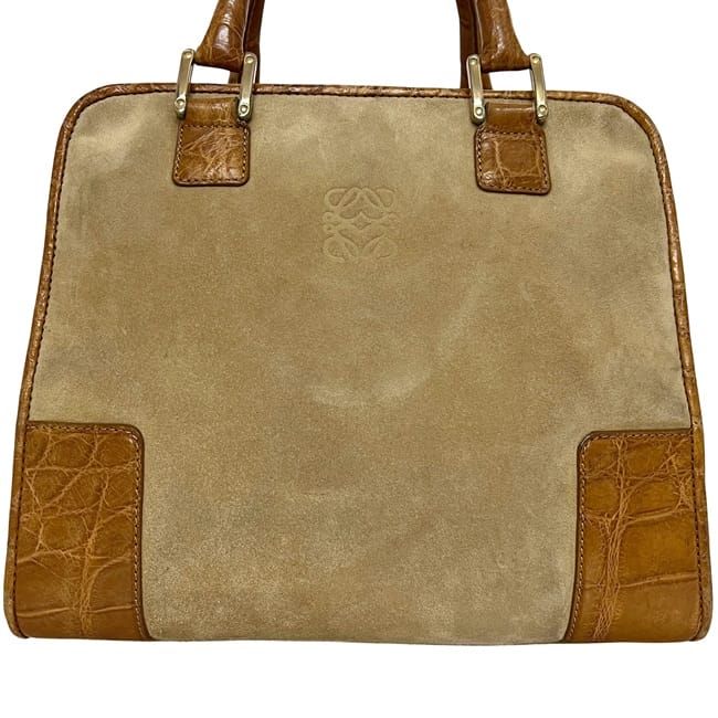 Loewe Handbag Amazona 28 Beige Brown Suede