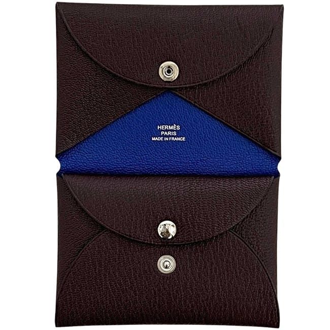 Hermes Bifold Wallet Calvi Duo Brown Blue Coin Purse