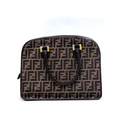 Fendi Handbag Zucca Pattern Brown Canvas Leather 62 Bs172