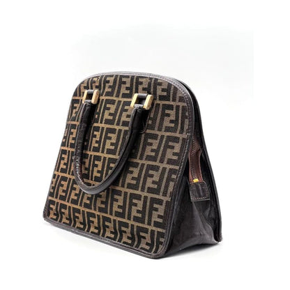 Fendi Handbag Zucca Pattern Brown Canvas Leather 62 Bs172