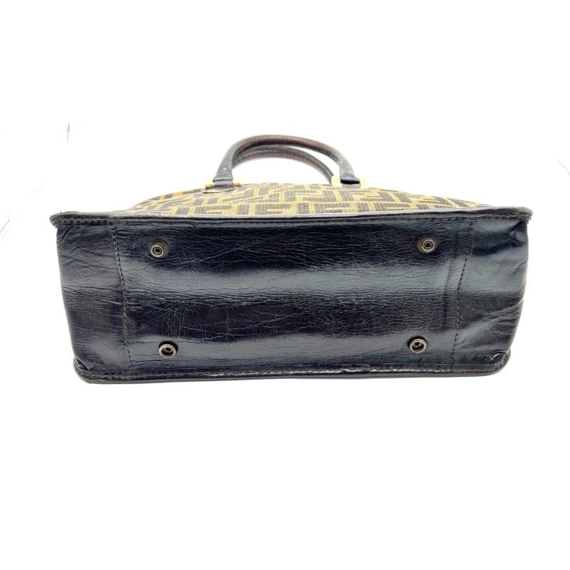 Fendi Handbag Zucca Pattern Brown Canvas Leather 62 Bs172