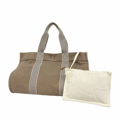 Hermes Tote Bag Cannes MM Canvas Brown Silver Hardware Ladies