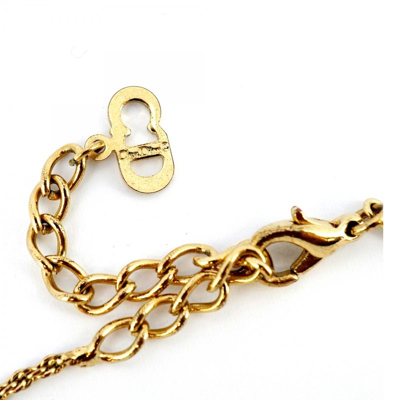 Christian Dior Necklace CD Logo GP Plated Rhinestone Gold Ladies