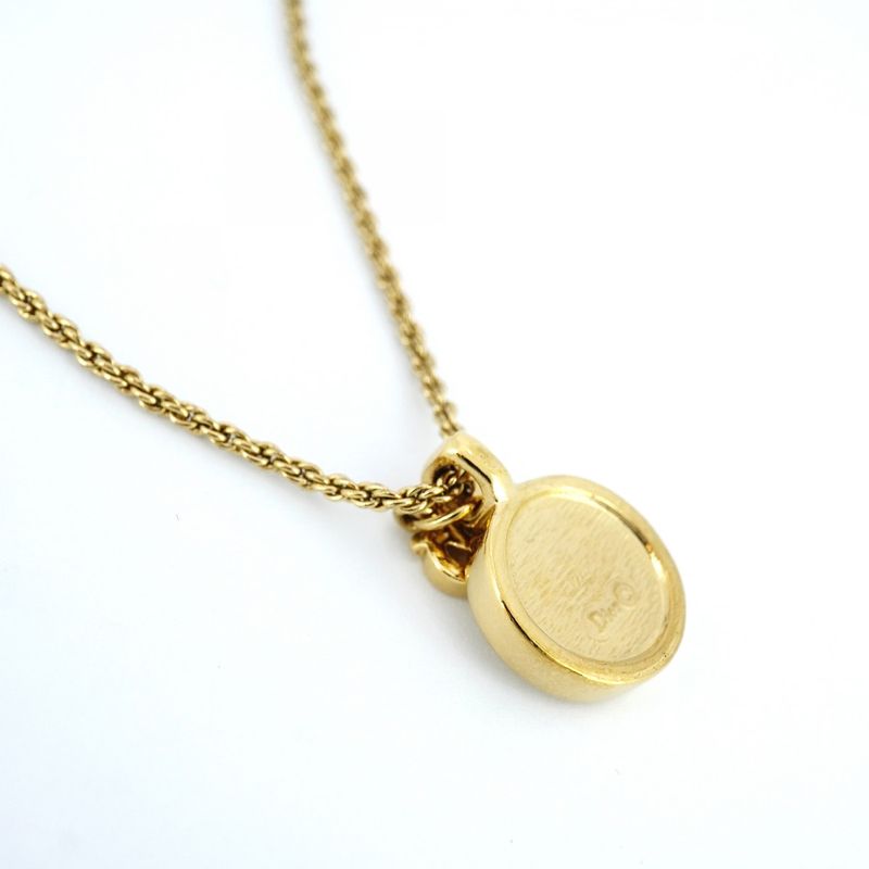 Christian Dior Necklace CD Logo GP Plated Rhinestone Gold Ladies