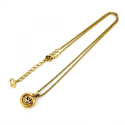 Christian Dior Necklace CD Logo GP Plated Rhinestone Gold Ladies