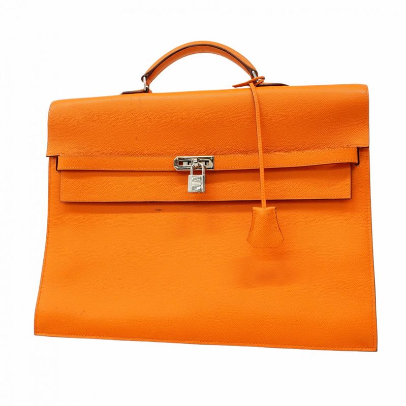 Hermes Briefcase Kelly Depeche 38 Vaux Epson Orange Silver Hardware J Engraved