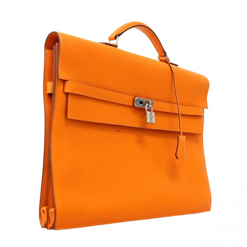 Hermes Briefcase Kelly Depeche 38 Vaux Epson Orange Silver Hardware J Engraved