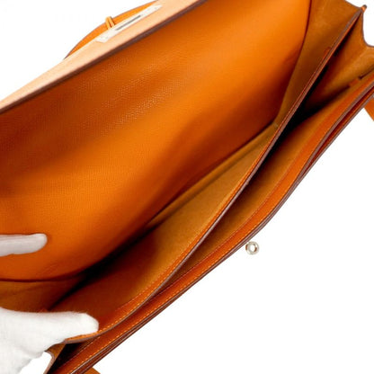 Hermes Briefcase Kelly Depeche 38 Vaux Epson Orange Silver Hardware J Engraved
