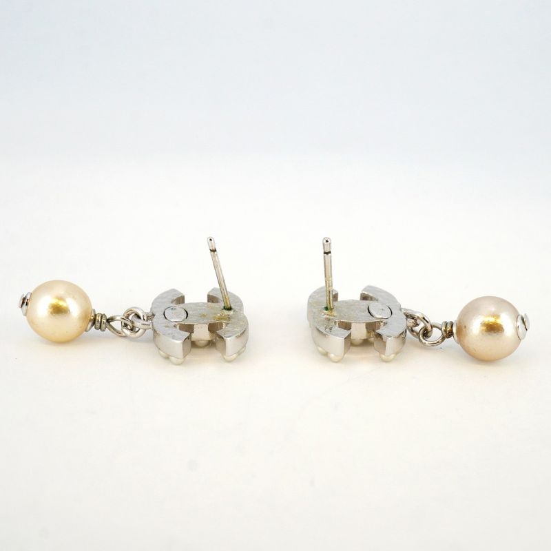 Chanel Earrings Coco Mark Metal Fake Pearl Silver Ladies