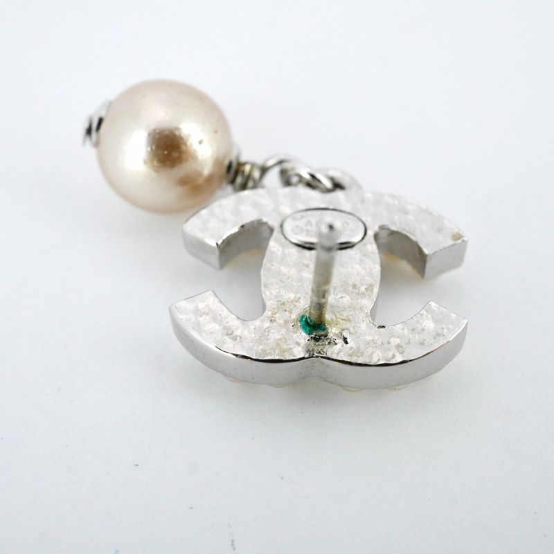 Chanel Earrings Coco Mark Metal Fake Pearl Silver Ladies