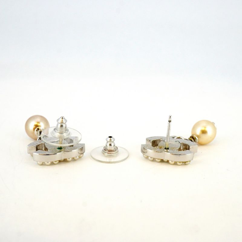 Chanel Earrings Coco Mark Metal Fake Pearl Silver Ladies