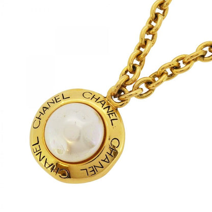 Chanel Necklace Vintage Chanel Logo GP Plating Fake Pearl Gold Ladies