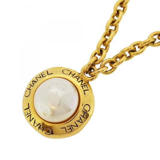 Chanel Necklace Vintage Chanel Logo GP Plating Fake Pearl Gold Ladies