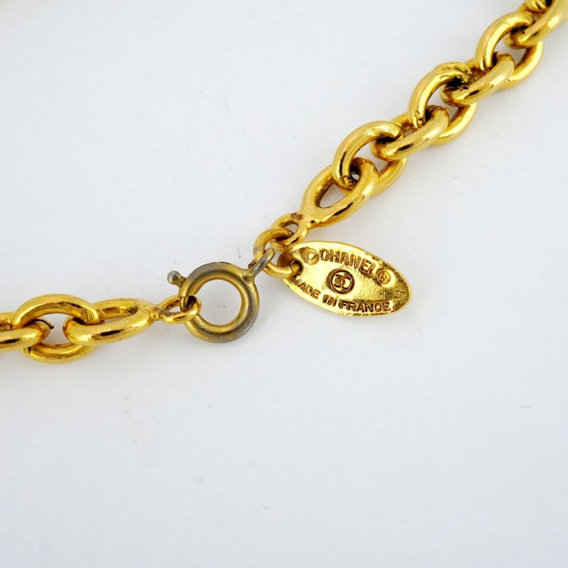 Chanel Necklace Vintage Chanel Logo GP Plating Fake Pearl Gold Ladies