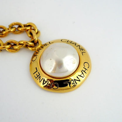 Chanel Necklace Vintage Chanel Logo GP Plating Fake Pearl Gold Ladies