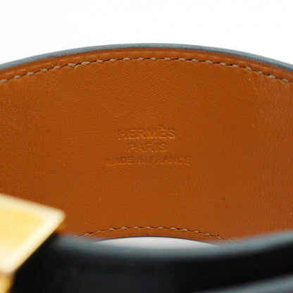 Hermes Bangle Corriedo Chien GP Plated Leather Gold Black Cles Dies