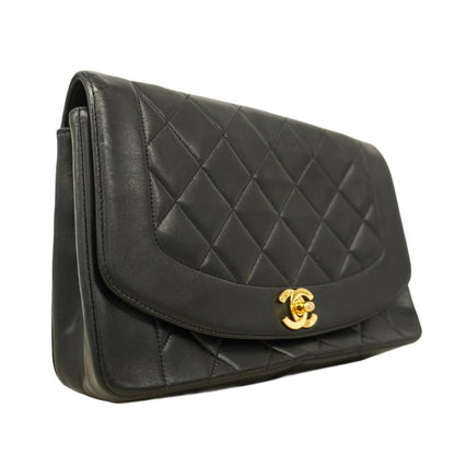 Chanel Shoulder Bag Matelasse Diana Lambskin Black Gold Hardware Women's