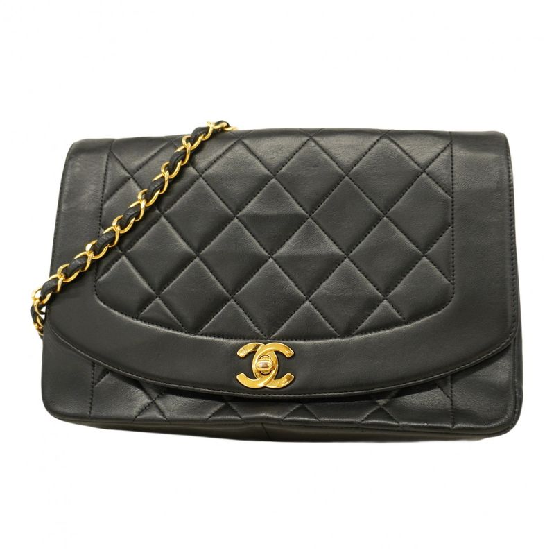 Chanel Shoulder Bag Matelasse Diana Lambskin Black Gold Hardware Women's