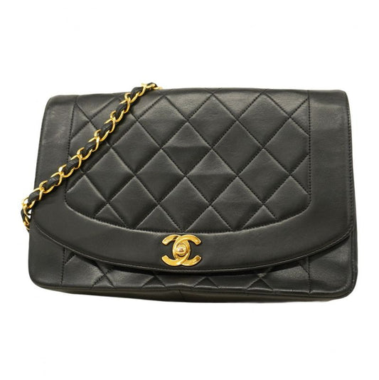 Chanel Shoulder Bag Matelasse Diana Lambskin Black Gold Hardware Women's
