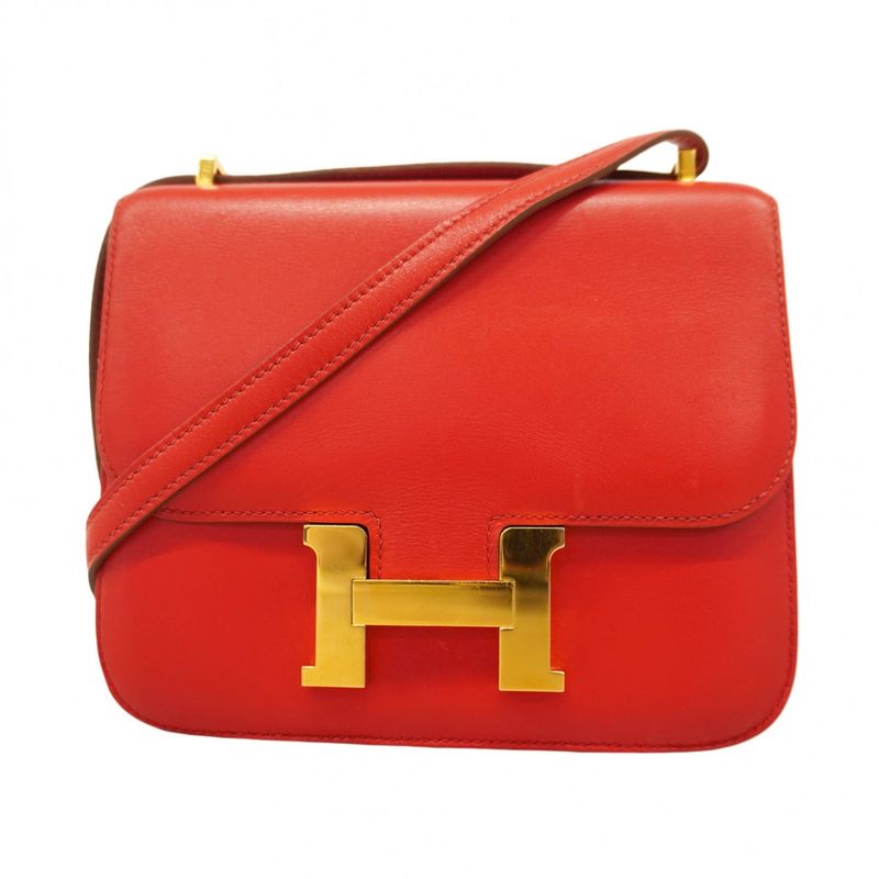 Hermes Shoulder Bag Constance 18 Box Calf Rouge Tomato Gold Hardware a Engraved