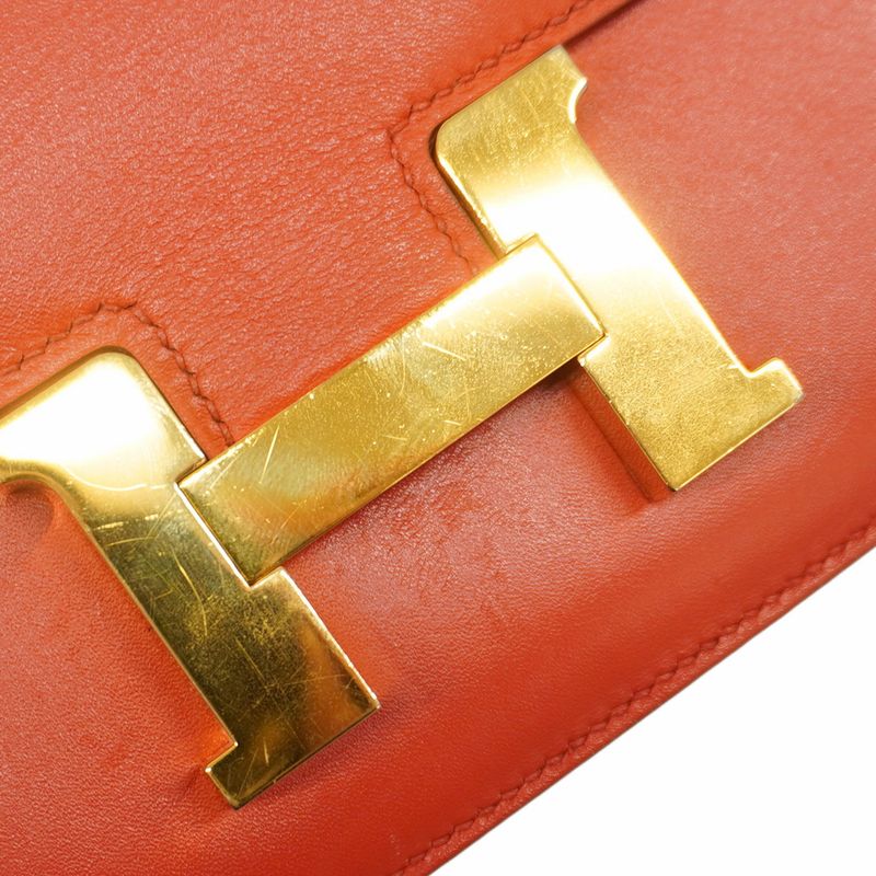 Hermes Shoulder Bag Constance 18 Box Calf Rouge Tomato Gold Hardware a Engraved