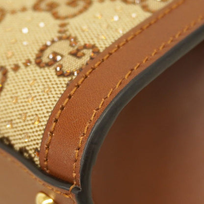 Gucci Handbag Bamboo Diana Crystal 707449 Canvas Leather Brown Beige Gold