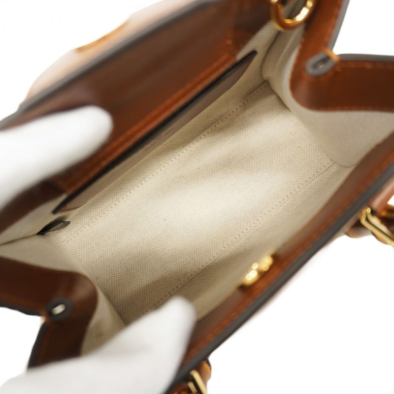 Gucci Handbag Bamboo Diana Crystal 707449 Canvas Leather Brown Beige Gold