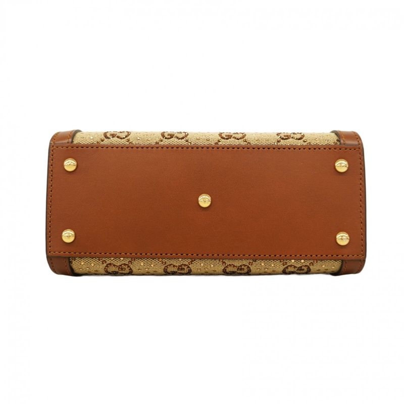 Gucci Handbag Bamboo Diana Crystal 707449 Canvas Leather Brown Beige Gold