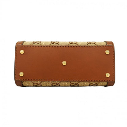 Gucci Handbag Bamboo Diana Crystal 707449 Canvas Leather Brown Beige Gold