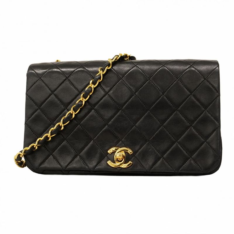 Chanel Shoulder Bag Matelasse Lambskin Black Gold Hardware Women