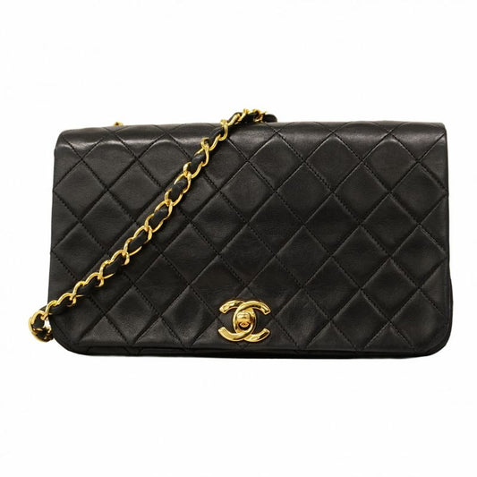 Chanel Shoulder Bag Matelasse Lambskin Black Gold Hardware Women