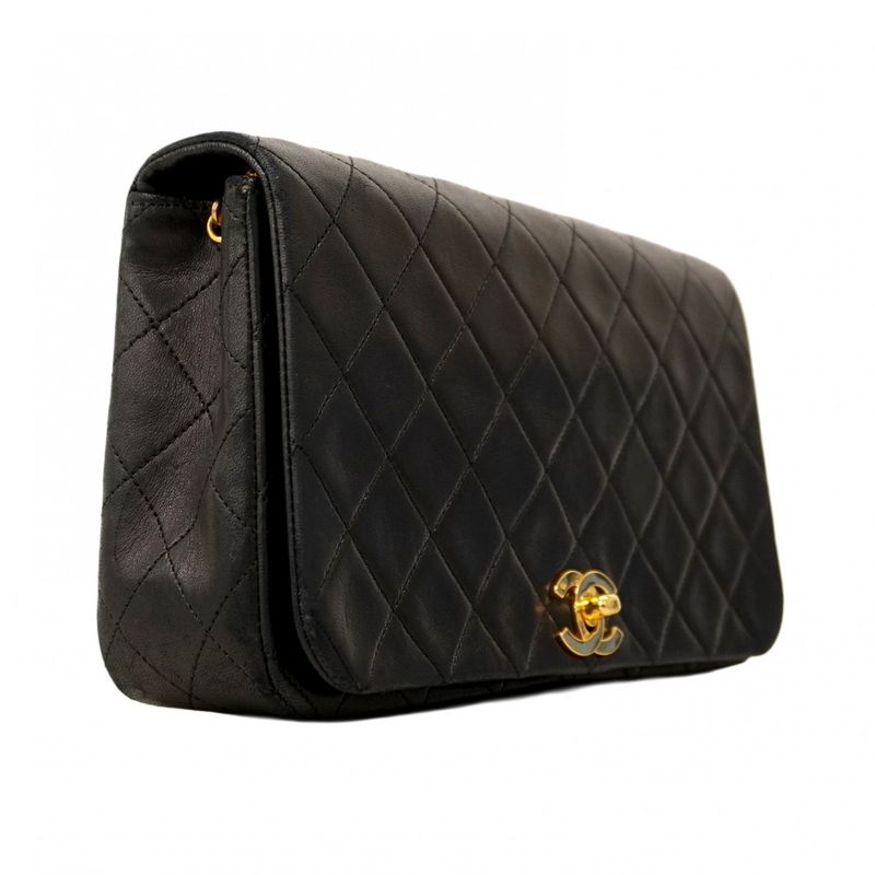 Chanel Shoulder Bag Matelasse Lambskin Black Gold Hardware Women