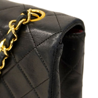 Chanel Shoulder Bag Matelasse Lambskin Black Gold Hardware Women