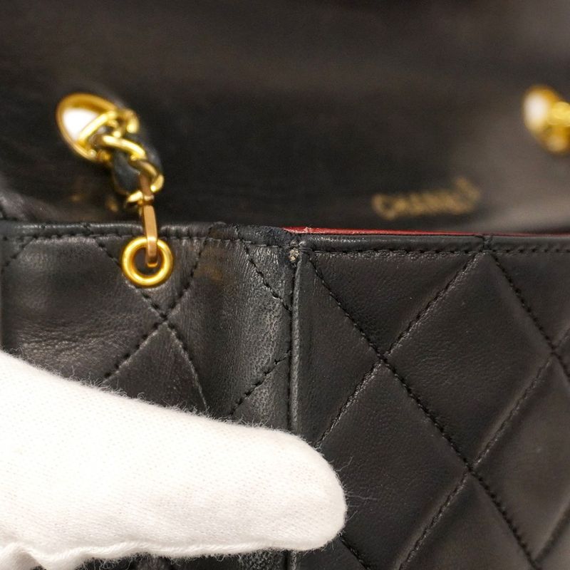 Chanel Shoulder Bag Matelasse Lambskin Black Gold Hardware Women