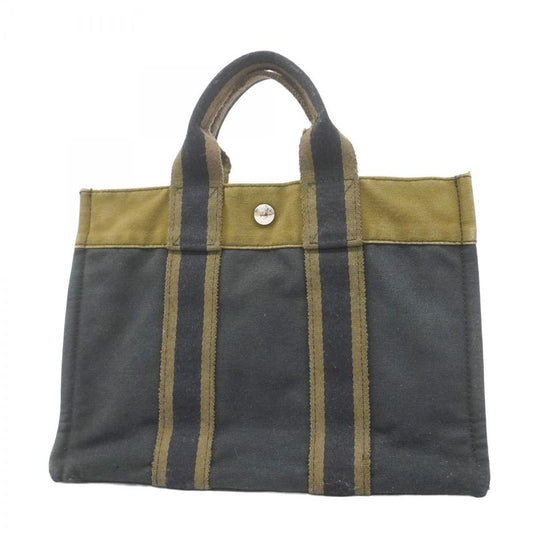 Hermes Handbag Fourre Tout PM Canvas Khaki Black Silver Hardware Ladies