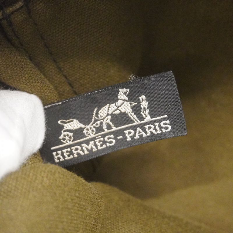 Hermes Handbag Fourre Tout PM Canvas Khaki Black Silver Hardware Ladies