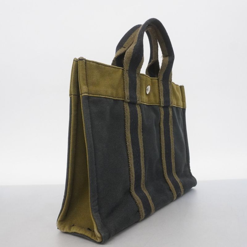 Hermes Handbag Fourre Tout PM Canvas Khaki Black Silver Hardware Ladies