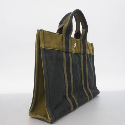 Hermes Handbag Fourre Tout PM Canvas Khaki Black Silver Hardware Ladies