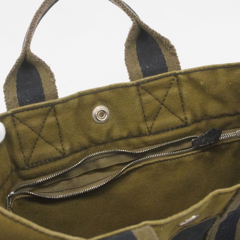 Hermes Handbag Fourre Tout PM Canvas Khaki Black Silver Hardware Ladies