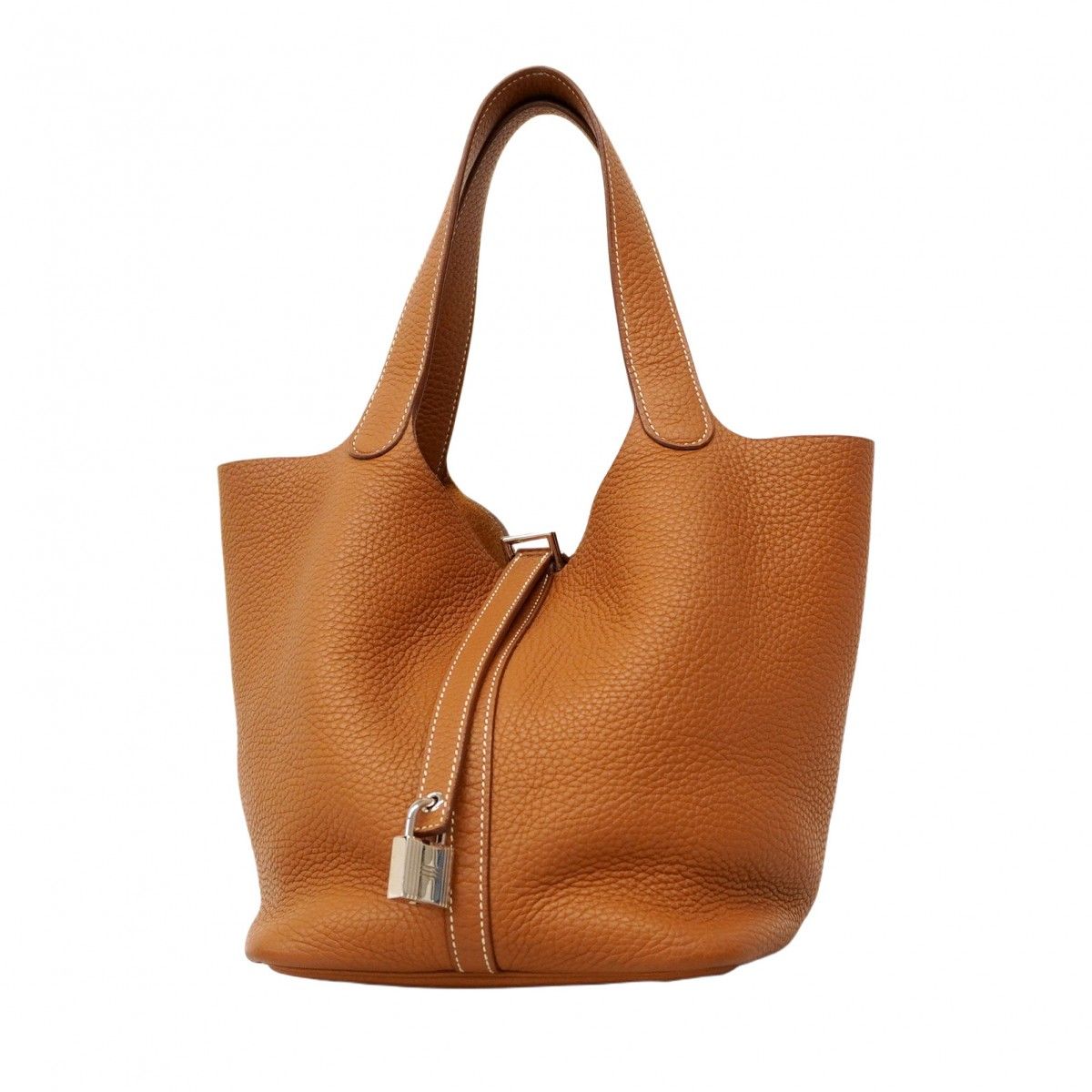 Hermes Handbag Picotan Lock MM Taurillon Clemence Gold Silver Hardware