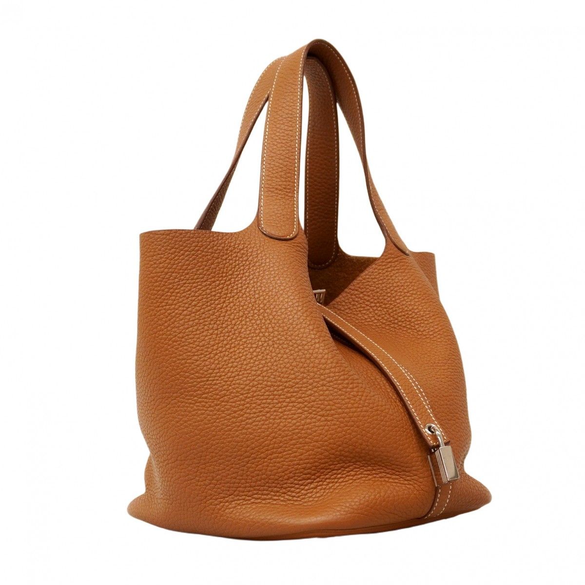 Hermes Handbag Picotan Lock MM Taurillon Clemence Gold Silver Hardware