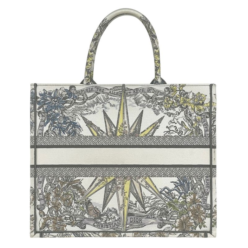Christian Dior Book Tote Large Embroidered Tote Bag Canvas White Multicolor