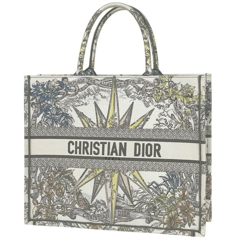 Christian Dior Book Tote Large Embroidered Tote Bag Canvas White Multicolor