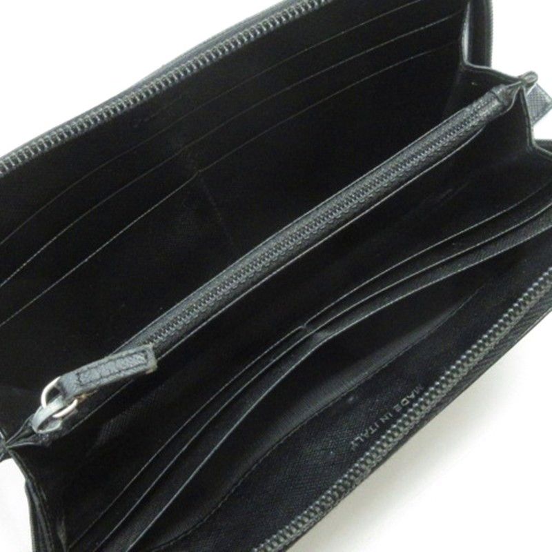 PRADA Triangle Logo Round Zipper Long Wallet Saffiano Black