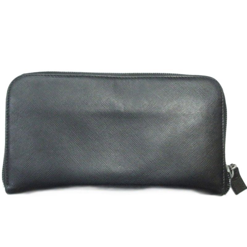 PRADA Triangle Logo Round Zipper Long Wallet Saffiano Black